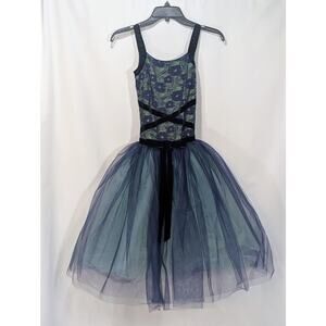 Revolution Blue Green Tulle Dance Dress Velvet Bow Performance Costume Size SA